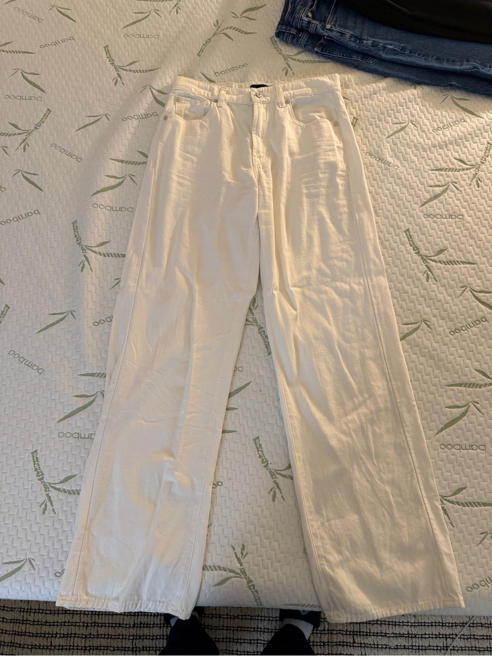 7 For All Mankind White High-Rise Wide Leg Jeans Denim / Linen Blend